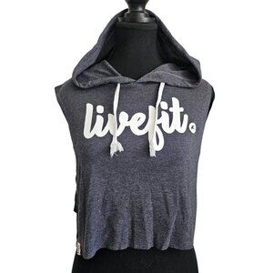 Live Fit LVFT Women's Grey Sleeveless Hooded Crop Top, Size Small